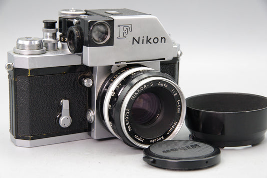 Nikon F Photomic 35mm SLR with Nikkor‑S 5cm f2 Lens and Hood