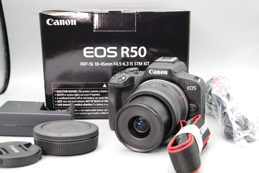 Canon EOS R50 with RF‑S 18‑45mm Lens Boxed Mint As New Complete