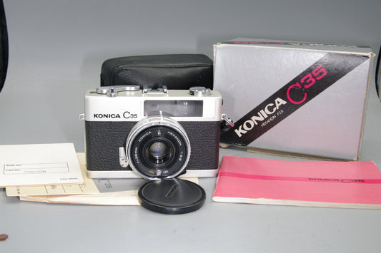 Konica C35 35mm Rangefinder Camera – Boxed, Excellent Condition with Case