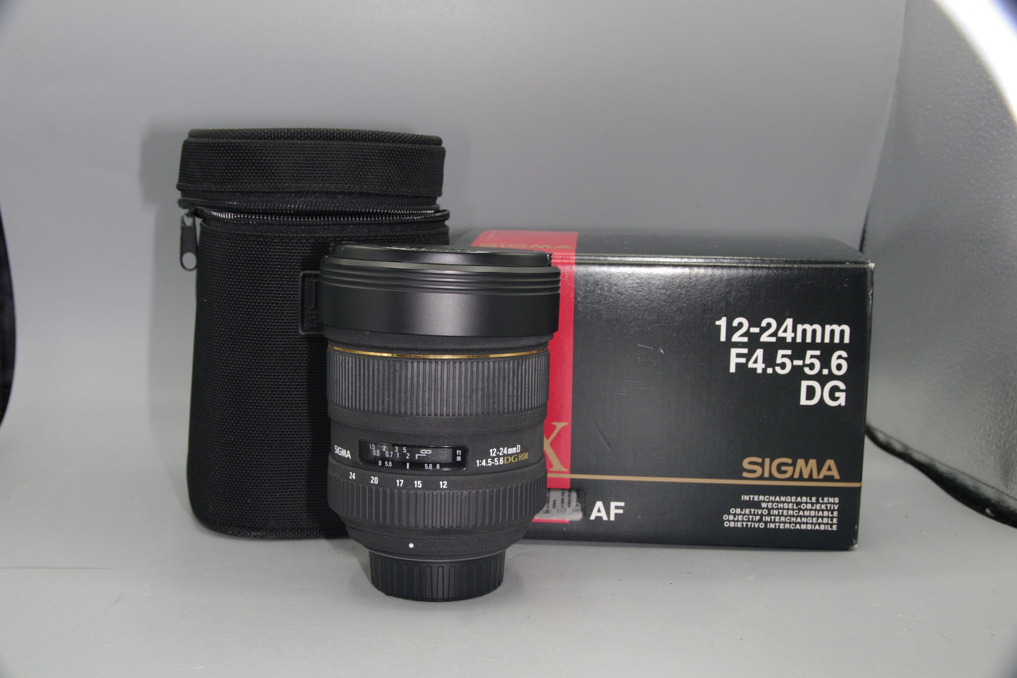 Sigma 12-24mm F/4.5-5.6D DG HSM AF Lens, Case and Box,  Nikon F