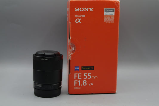 Boxed Sony Zeiss Sonnar T* FE 55mm F/1.8 ZA SEL55F18Z E Mount Lens - Nr Mint