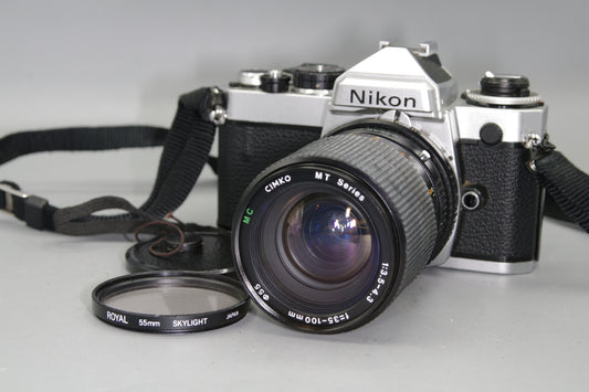 Nikon FE 35mm SLR with 35-100mm Lens and Batteries