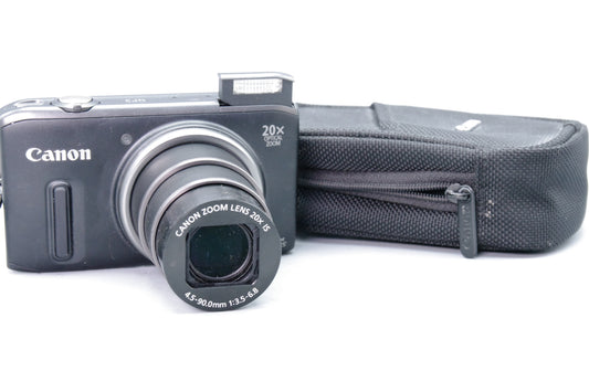Canon PowerShot SX260 HS – 20× Zoom Compact – GPS – Black – Excellent – With Case