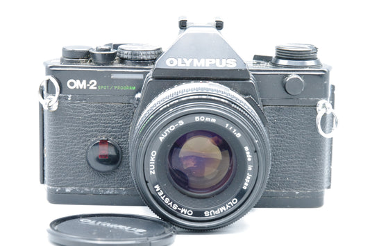 Olympus OM-2 Spot/Program 35mm SLR + 50mm f/1.8 Lens + New batteries