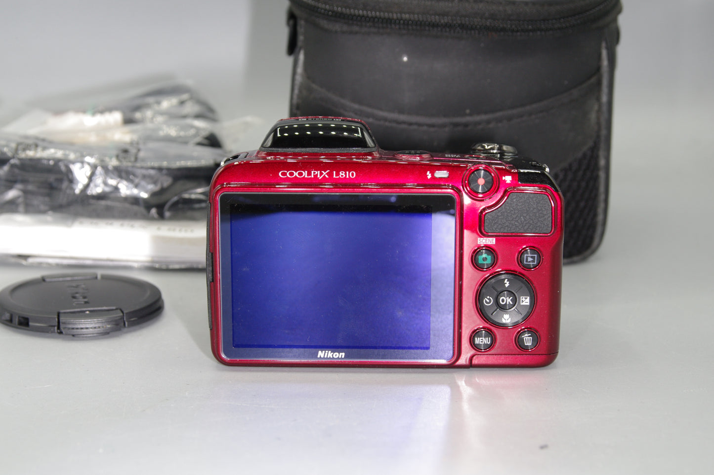 Nikon Coolpix L810 16MP Bridge Camera – Red, 26x Zoom, AA Powered, Mint