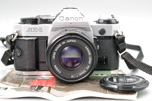 Canon AE-1 Program + FD 50mm f/1.8 Lens  Excellent – Tested