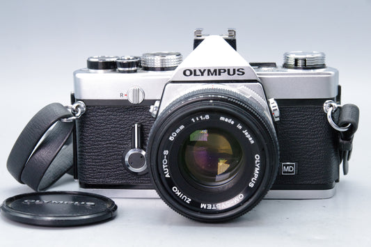 Olympus OM-1 35mm SLR Film Camera + 50mm F1.8 Lens Tested Working Excellent