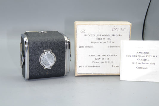 Kiev 88 / 80 Medium Format Film Back – 6x6 Cassette, 120 Roll Film USSR Boxed