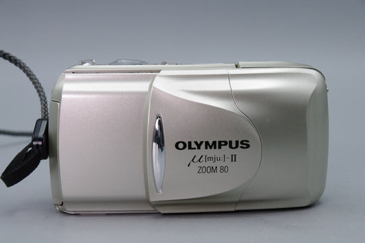 Olympus MJU Zoom II 80 Champagne Camera – 38–80mm Lens – VGC Tested + Case