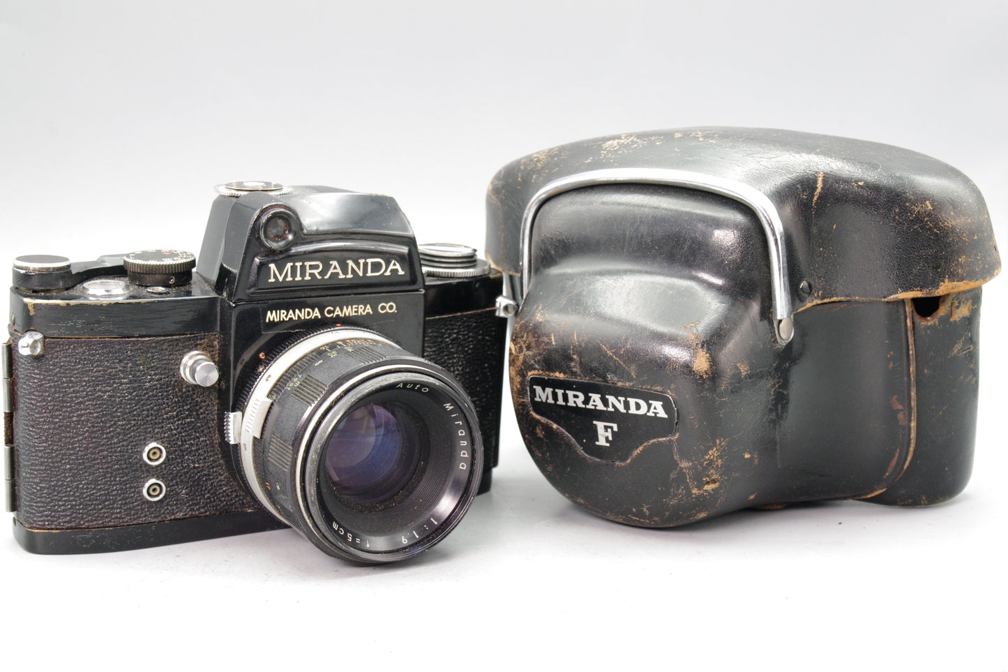 Black Miranda F with Metered Prism and 50mm f/1.9 lens and case