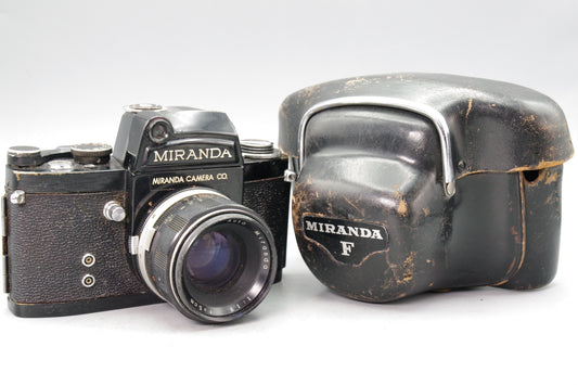 Black Miranda F with Metered Prism and 50mm f/1.9 lens and case