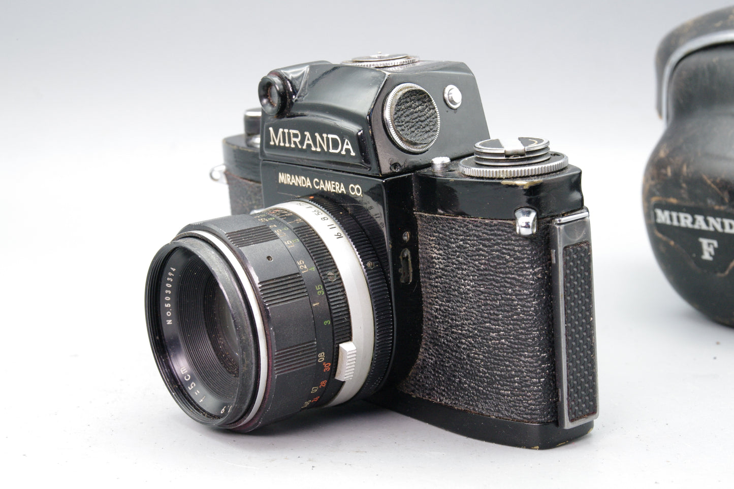 Black Miranda F with Metered Prism and 50mm f/1.9 lens and case