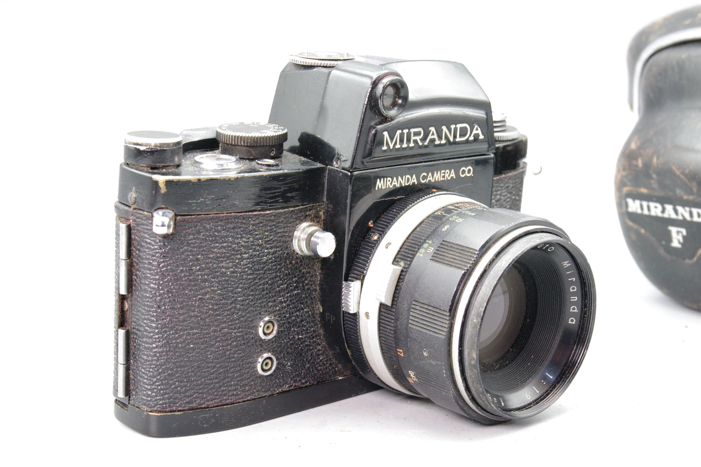 Black Miranda F with Metered Prism and 50mm f/1.9 lens and case
