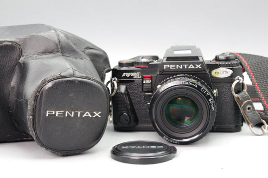 Pentax Program A 35mm SLR with 50mm F/1.7 Lens + Batteries + Case – VGC