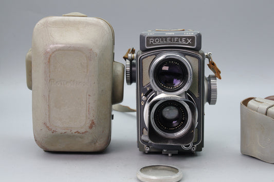 Grey Baby Rolleiflex 4×4 with 60mm f/3.5 Xenar – Serviced – With Case