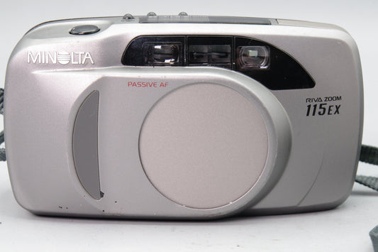 Minolta Riva Zoom 115ex 35mm Film Camera – Tested – Fully Working – Very Good