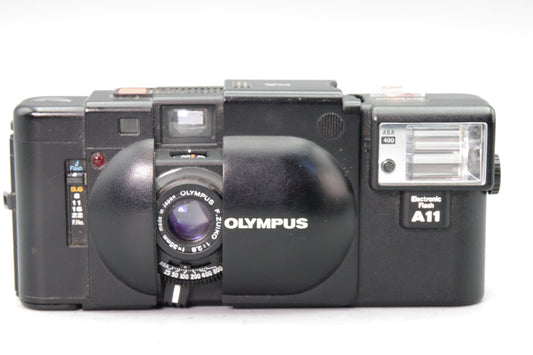 Olympus XA 35mm Rangefinder Camera + A11 Flash – Tested – Very Good Cond