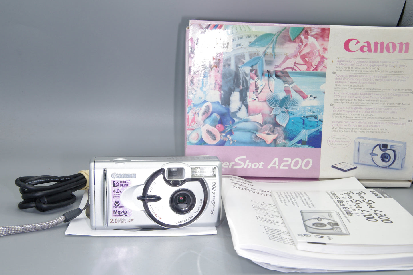 Canon PowerShot A200 2MP Digital Compact Camera Boxed AA Battery Powered