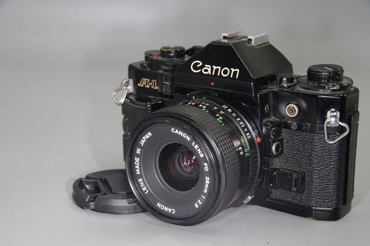 Canon A-1 35mm SLR Camera with FD 28mm f/2.8 Lens Tested & Working