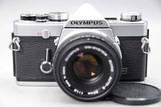 Olympus OM-1 35mm SLR Film Camera + 50mm F1.8 Lens Tested Working Excellent