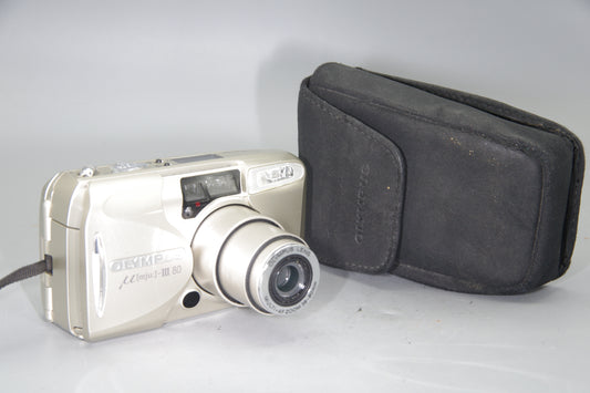 Olympus MJU III Zoom 80 35mm Film Camera with Case – Compact All Weather