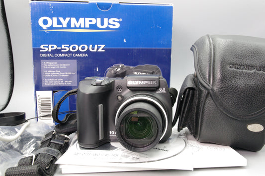 Olympus SP‑500UZ 6MP Bridge Camera – Boxed, Leather Case – Excellent