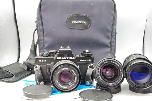 Praktica BC1 Camera with 50mm, 28mm and 135mm Lenses – Excellent
