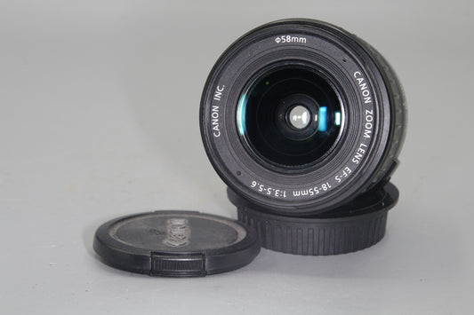 Canon EF-S 18-55mm F/3.5-5.6  Autofocus Zoom Lens with both caps - Excellent