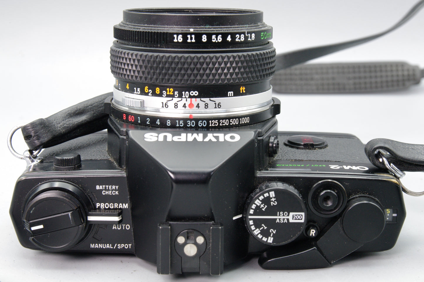 Olympus OM-2 Spot/Program 35mm SLR + 50mm f/1.8 Lens + New batteries