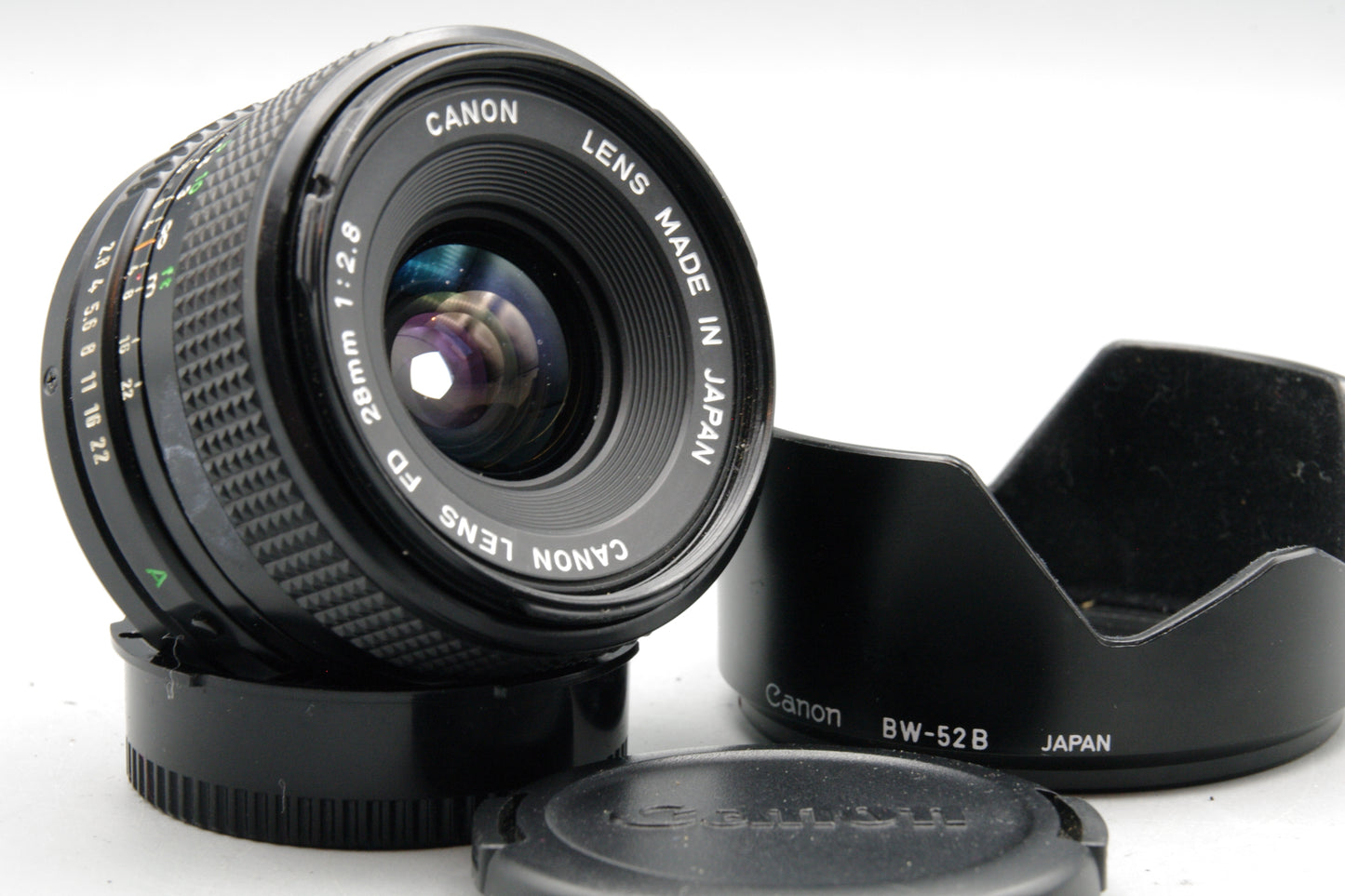 Canon FD 28mm f/2.8 Wide Angle Lens + Hood – Sharp – VGC