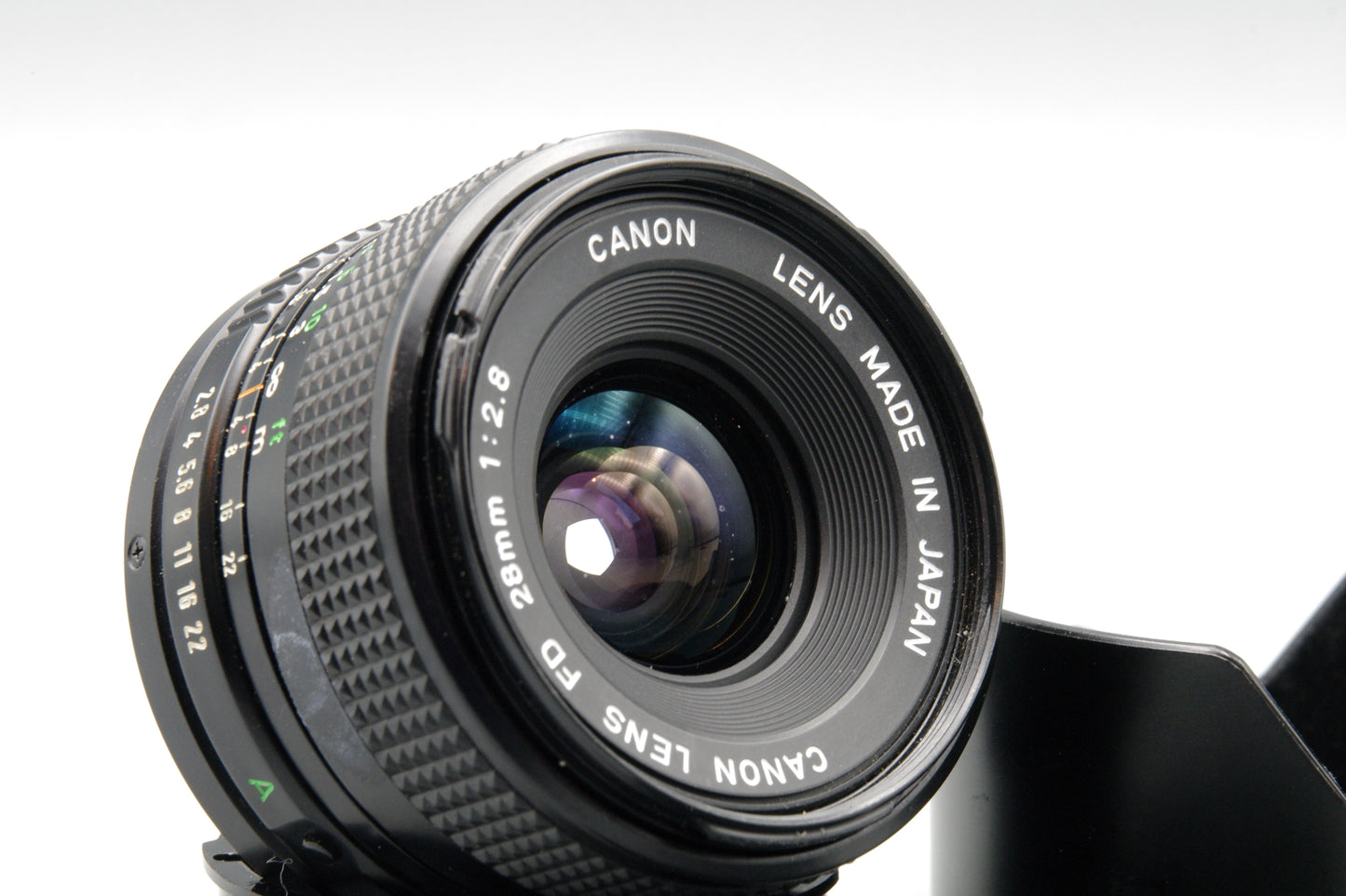 Canon FD 28mm f/2.8 Wide Angle Lens + Hood – Sharp – VGC