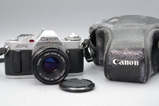 Canon AV-1 + FD 50mm f/1.8 Lens – Excellent Tested 35mm Film SLR + New Batteries