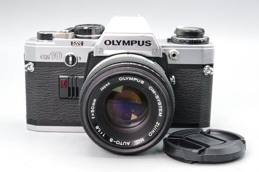 Olympus OM10 35mm SLR Camera + 50mm F/1.8 Lens + Batteries - Tested