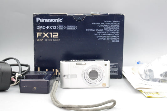 Panasonic Lumix DMC‑FX12 Digital Camera – Boxed – 7.2MP – Silver – Excellent