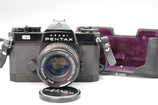 Pentax ES 35mm SLR with SMC Takumar 55mm f/1.8 Lens + Half Case – Near Mint