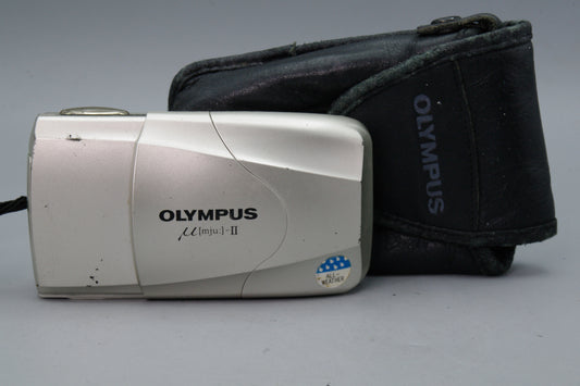 Olympus MJU II Champagne 35mm Film Camera with 35mm f2.8 Lens  with Case