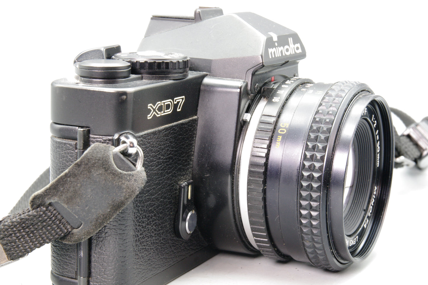 Minolta XD7 Black 35mm SLR + Rokkor‑PF 50mm f/2 – Tested – Excellent + Batteries