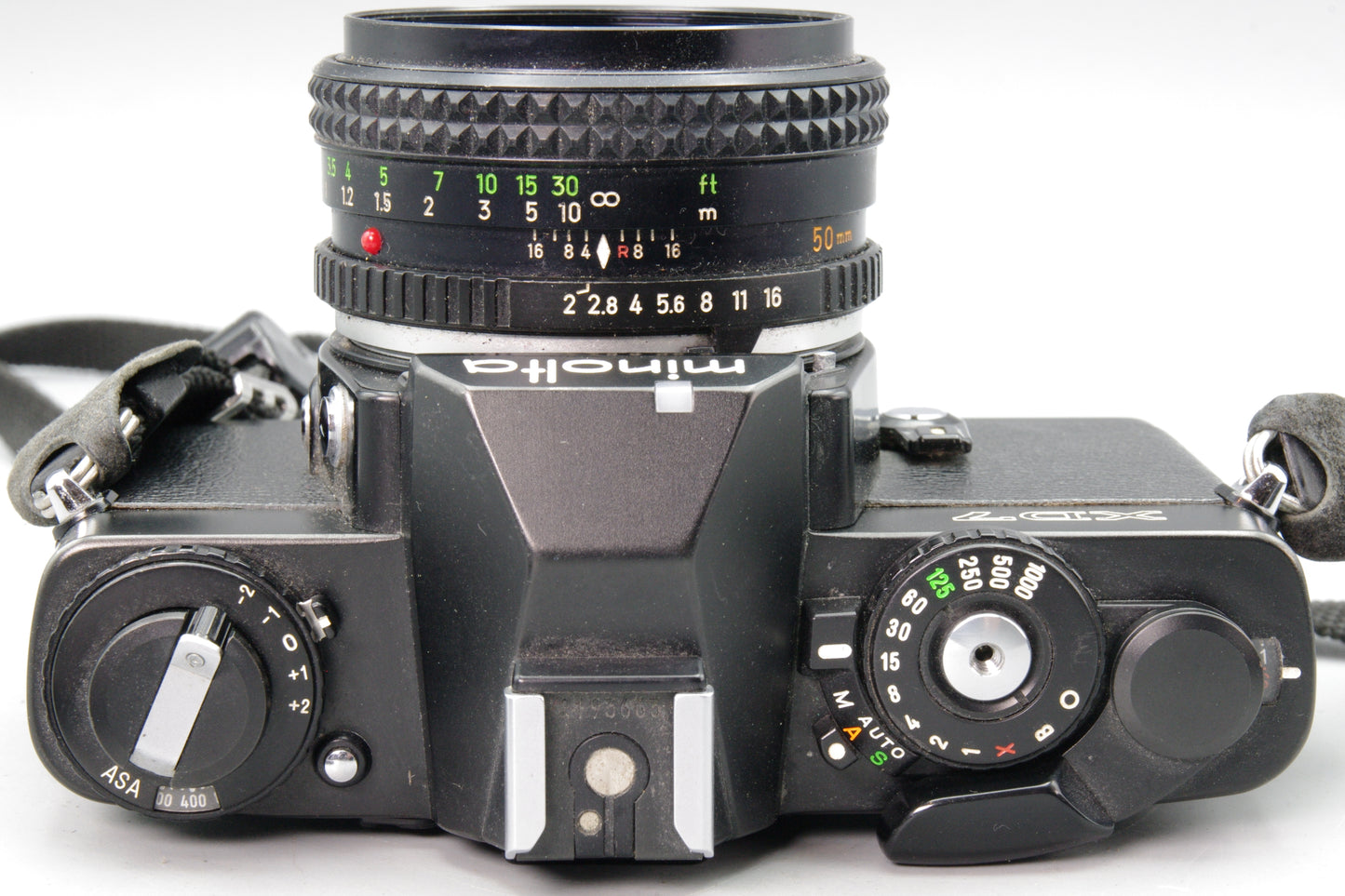 Minolta XD7 Black 35mm SLR + Rokkor‑PF 50mm f/2 – Tested – Excellent + Batteries