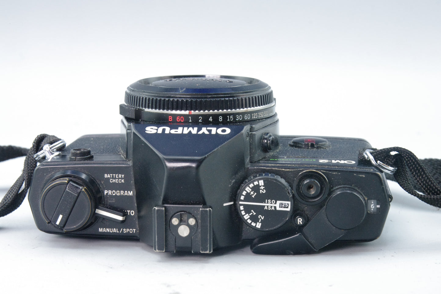 Olympus OM‑2 Spot/Program 35mm SLR Body – New Batteries – Very Good Condition