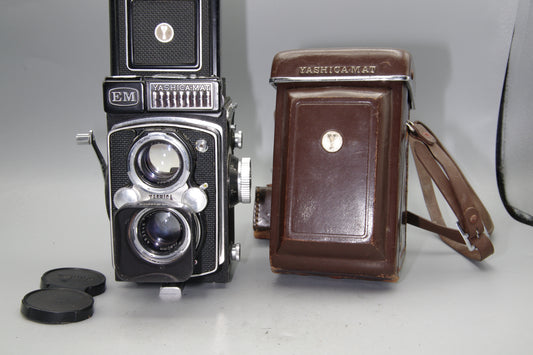 Yashica-Mat EM TLR Camera + 80mm f/3.5 Lens & Case – Tested 120 Film Classic