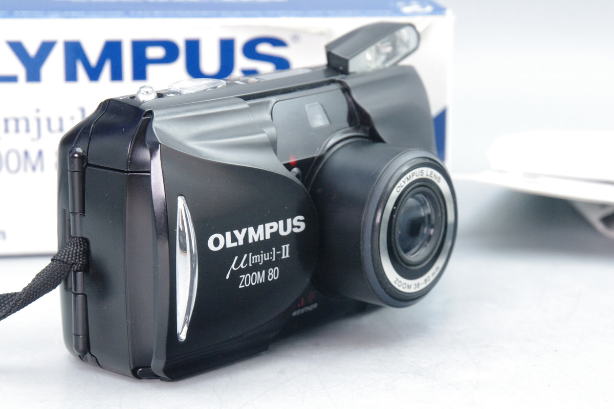 Olympus MJU Zoom II 80 Black Camera – Excellent – Boxed – Film Tested – Remote