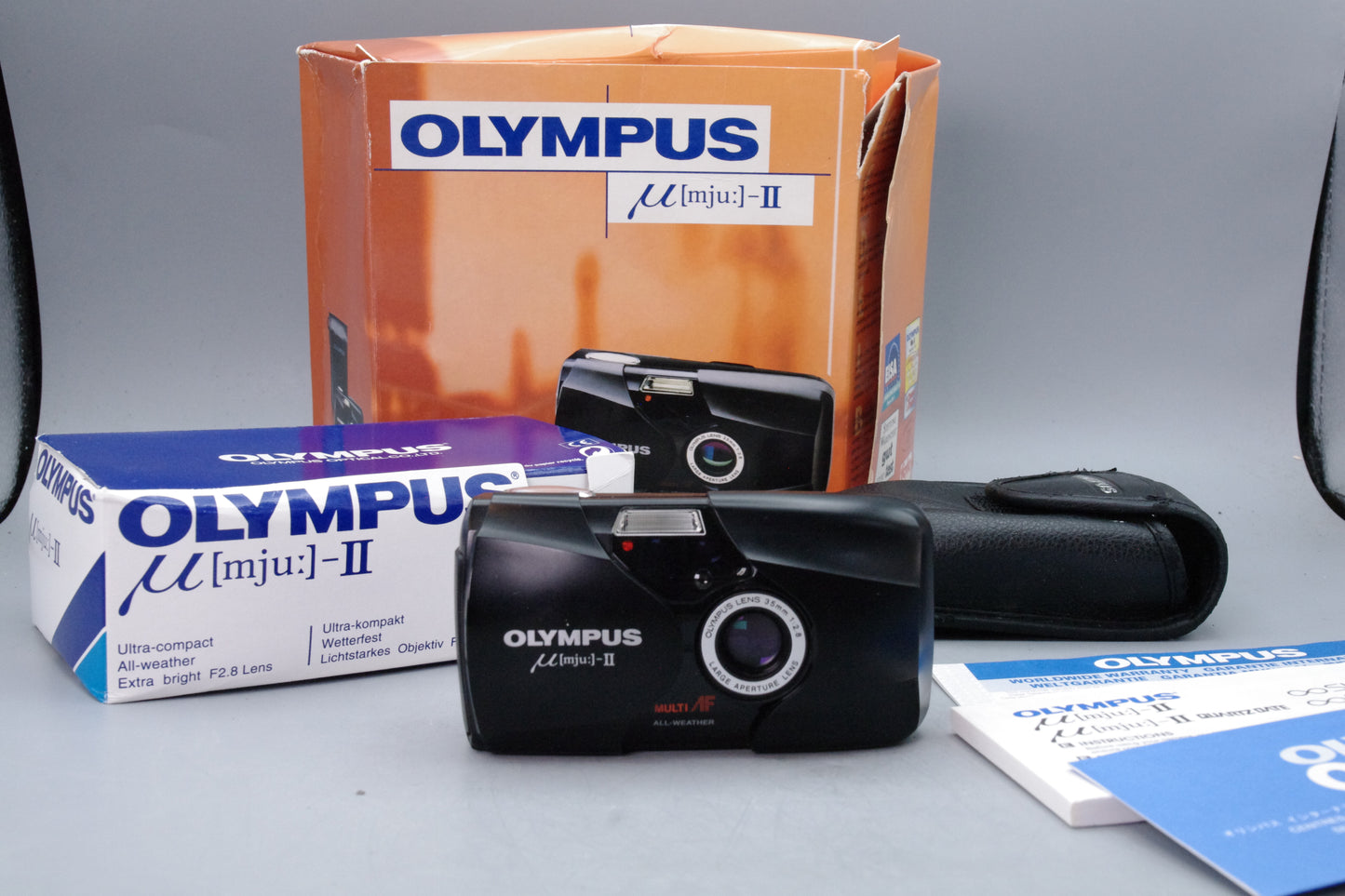 Olympus MJU II 35mm Film Camera Boxed with Paperwork & Case Nr Mint