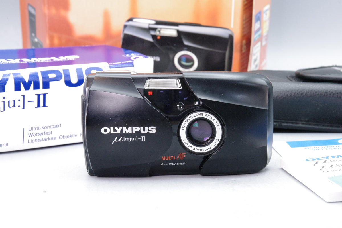 Olympus MJU II 35mm Film Camera Boxed with Paperwork & Case Nr Mint