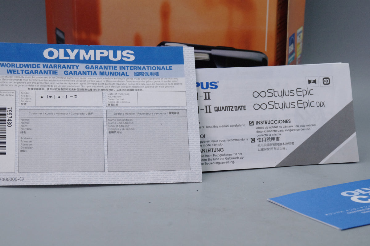 Olympus MJU II 35mm Film Camera Boxed with Paperwork & Case Nr Mint