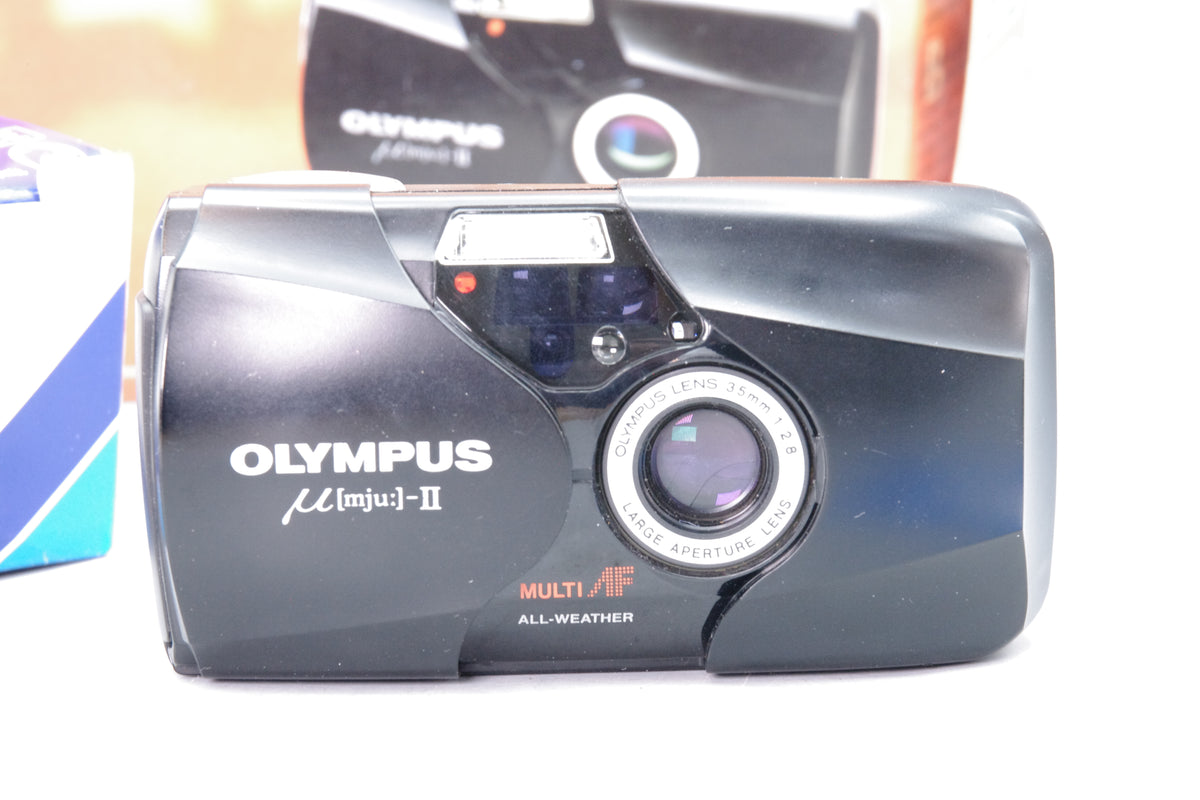Olympus MJU II 35mm Film Camera Boxed with Paperwork & Case Nr Mint