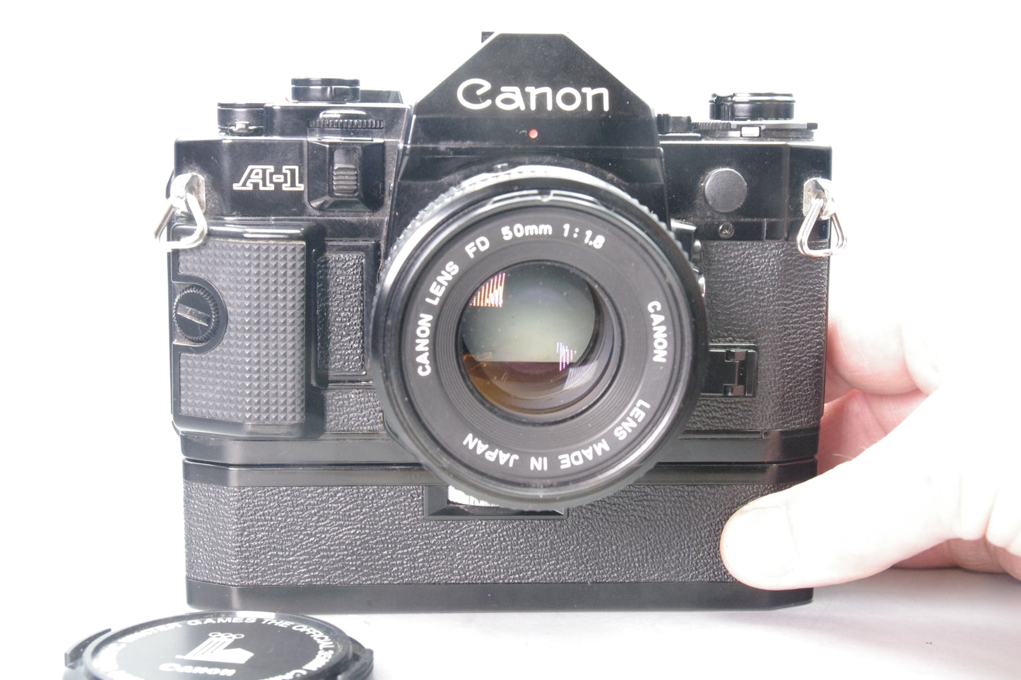 Canon A-1 35mm SLR with FD 50mm f/1.8 Lens  + Motor drive - Tested & Working