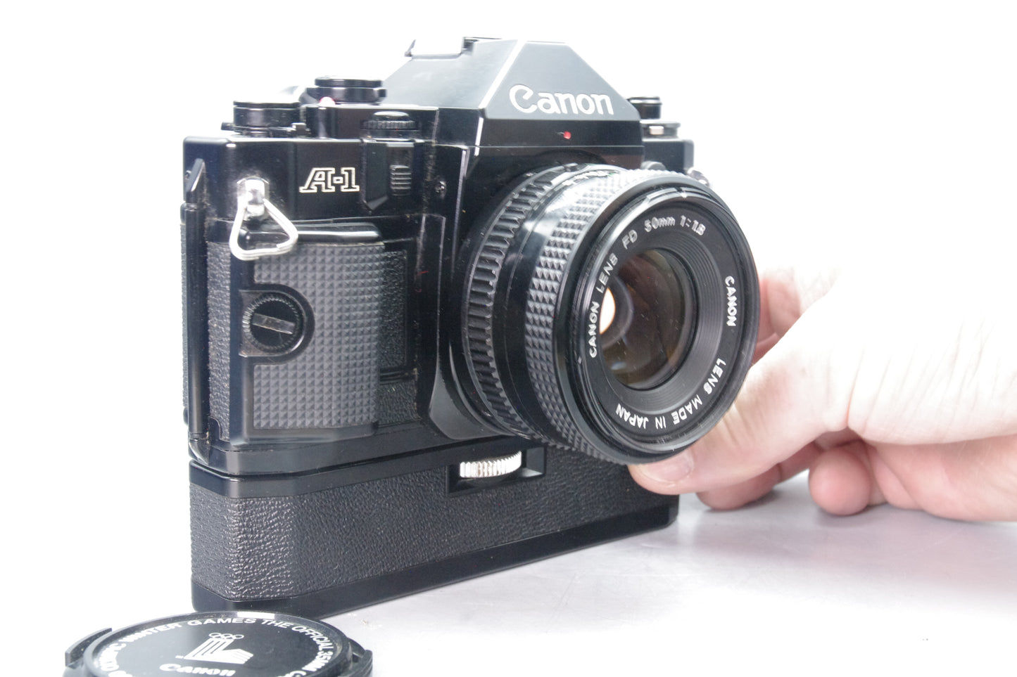 Canon A-1 35mm SLR with FD 50mm f/1.8 Lens  + Motor drive - Tested & Working