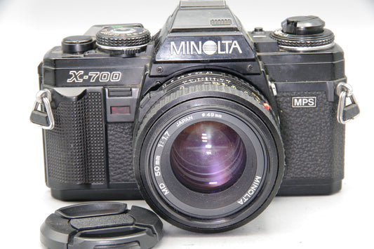 Minolta X-700 35mm SLR with 50mm f1.7 Lens+ Data Back – Tested + New Batteries